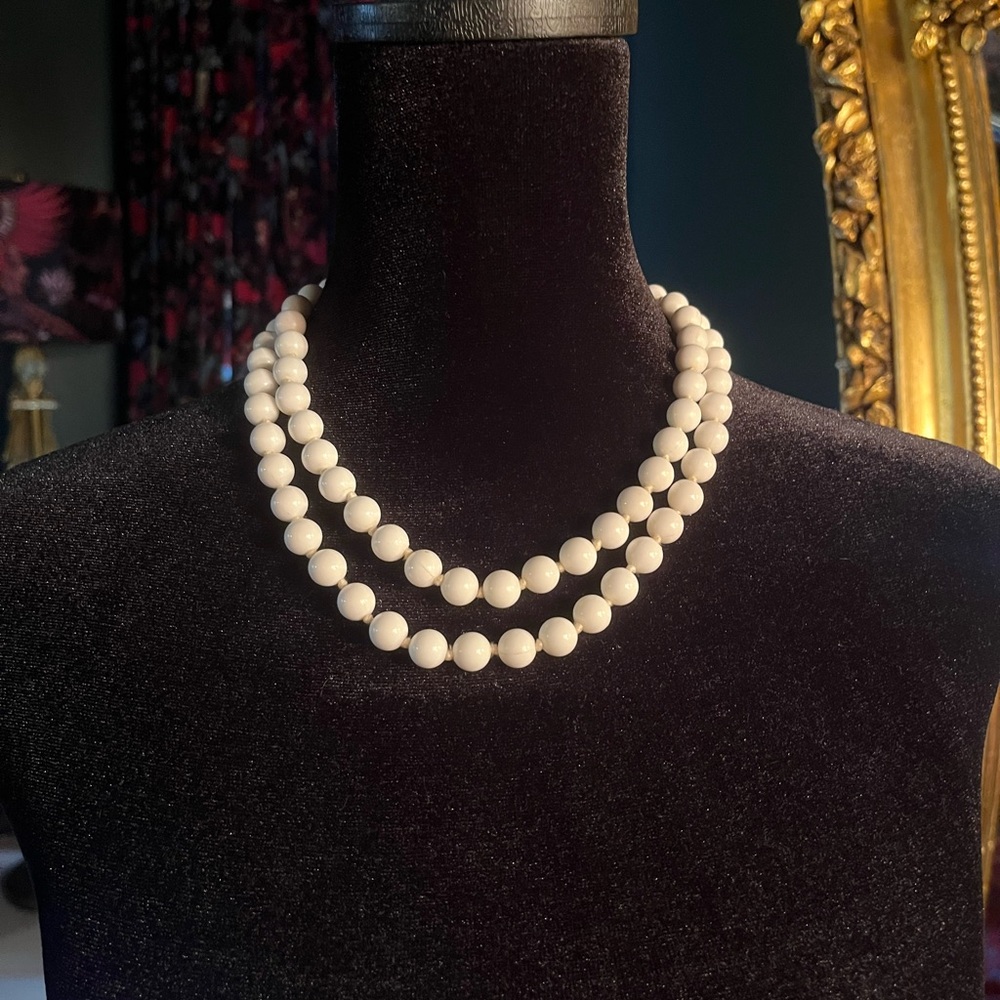 Vintage Double Strand white beaded necklace west Germany